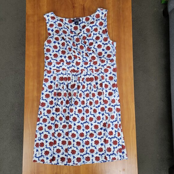 Lands' End Faux Wrap Fit and Flare Sapphire Floral Print Sundress - LP - Picture 4 of 7